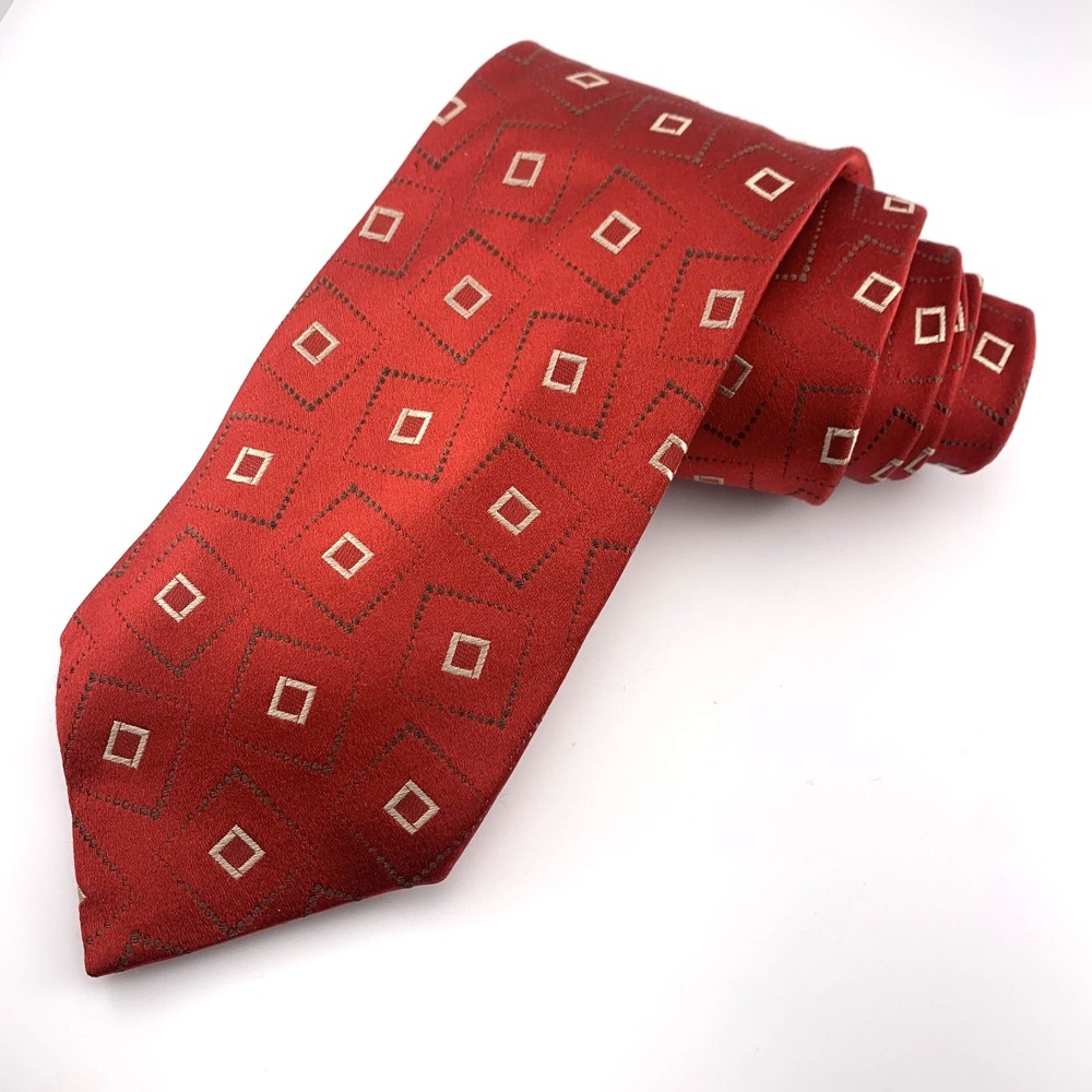 Giorgio Armani Italy Mens Tie Burgundy & Taupe Geometric 100% Silk Necktie
